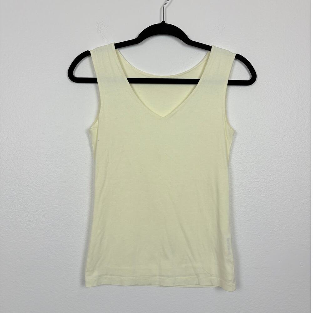 Kettlewell V Neck Double Layered Cream Yellow Sleeveless Tank XS